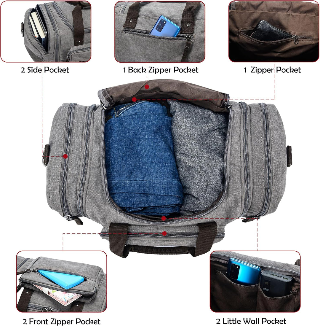 Expandable Canvas Weekender Duffel Bag – 40L to 50L Travel Carry On