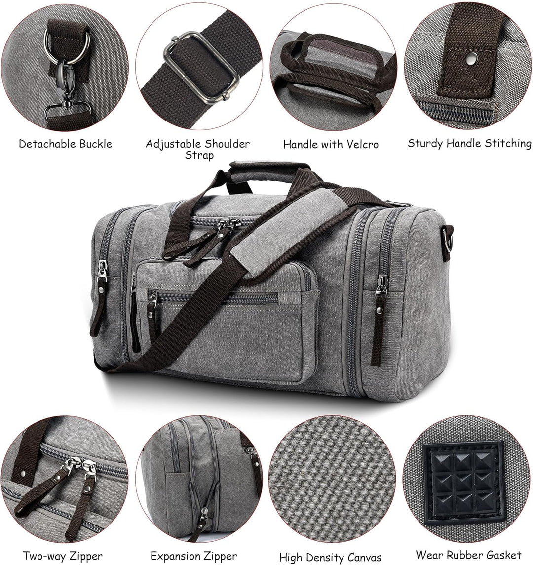 Expandable Canvas Weekender Duffel Bag – 40L to 50L Travel Carry On