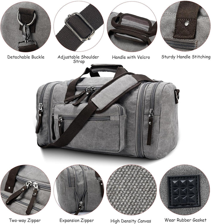 Expandable Canvas Weekender Duffel Bag – 40L to 50L Travel Carry On