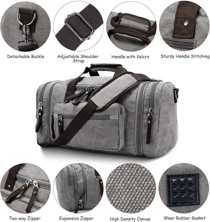 Expandable Canvas Weekender Duffel Bag – 40L to 50L Travel Carry On
