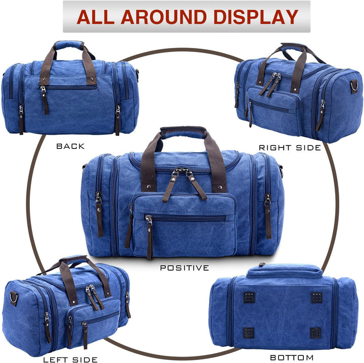 Expandable Canvas Weekender Duffel Bag – 40L to 50L Travel Carry On