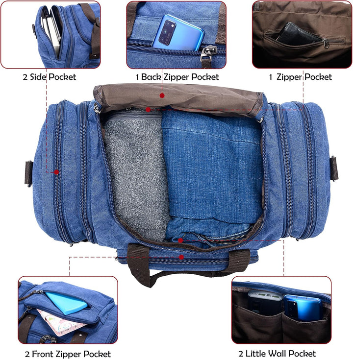 Expandable Canvas Weekender Duffel Bag – 40L to 50L Travel Carry On