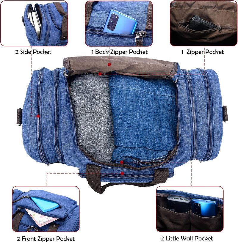 Expandable Canvas Weekender Duffel Bag – 40L to 50L Travel Carry On