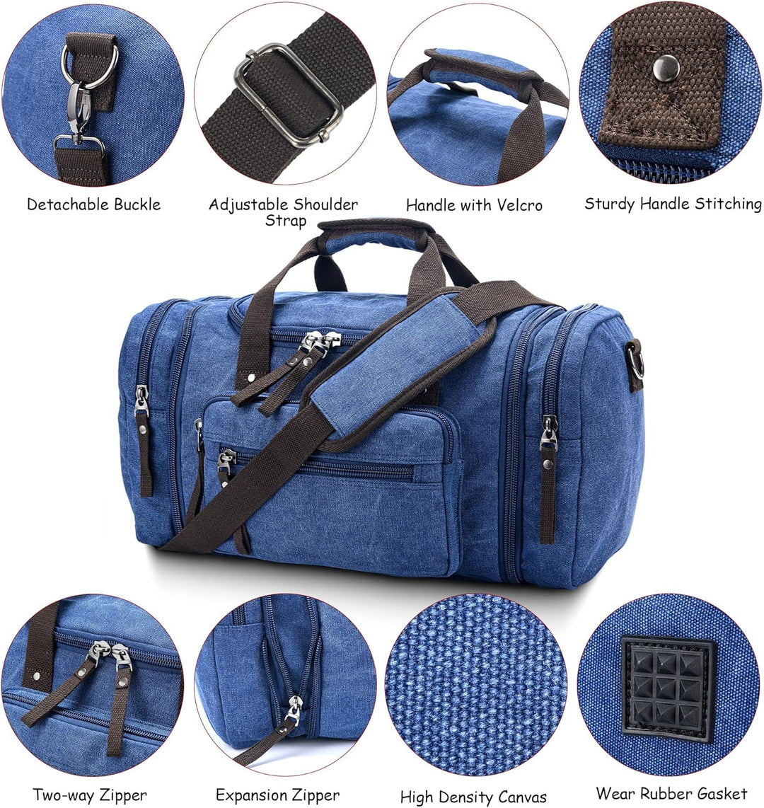 Expandable Canvas Weekender Duffel Bag – 40L to 50L Travel Carry On