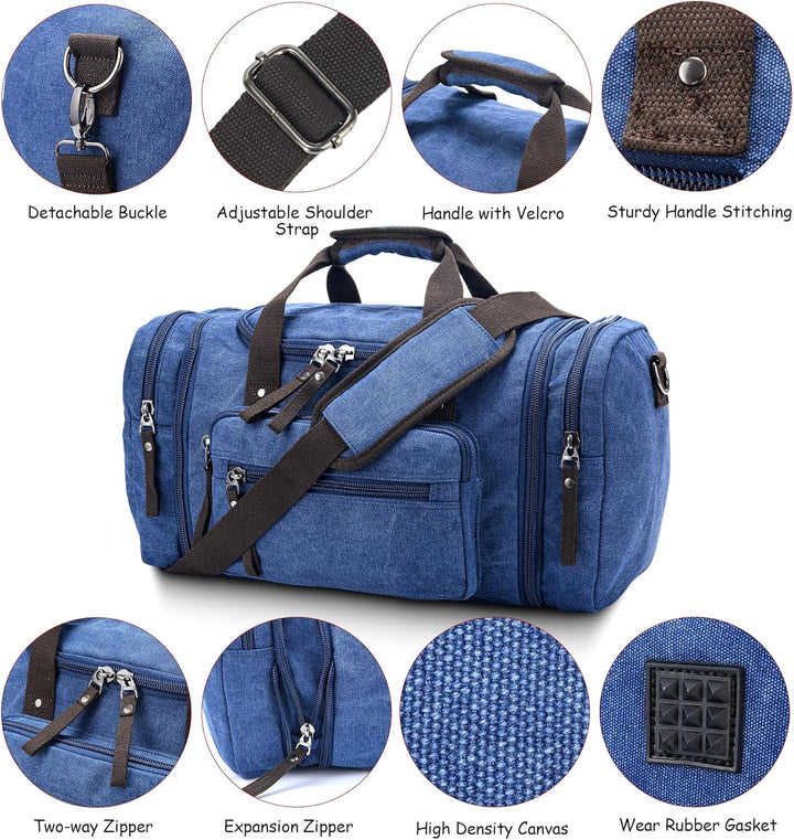 Expandable Canvas Weekender Duffel Bag – 40L to 50L Travel Carry On