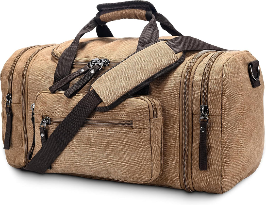 Expandable Canvas Weekender Duffel Bag – 40L to 50L Travel Carry On