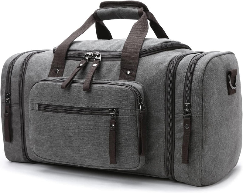 Expandable Canvas Weekender Duffel Bag – 40L to 50L Travel Carry On