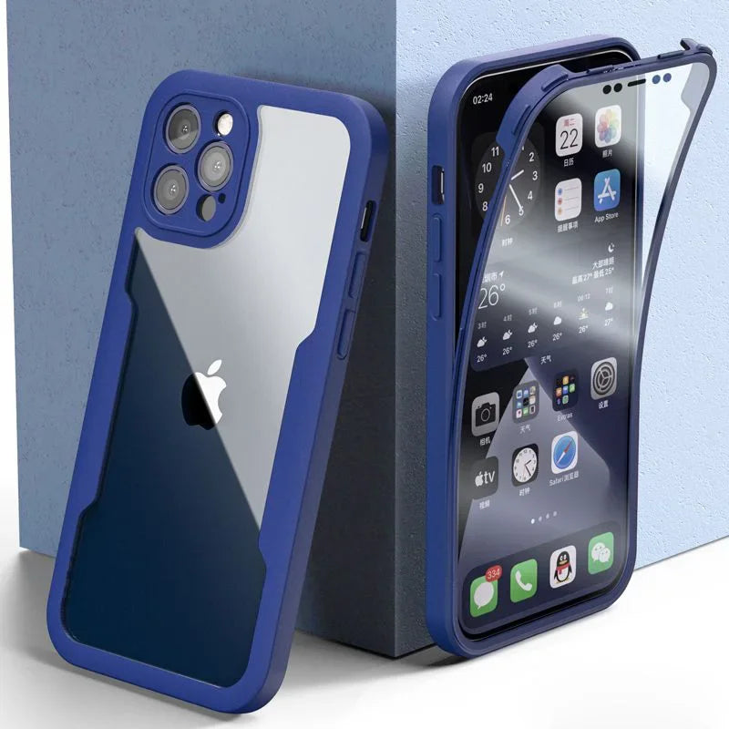 Full-Cover Clear Shockproof Phone Case with Lens & Screen Guard – 1+1 FREE-Blue-IPhone 13Pro Max-State of Style