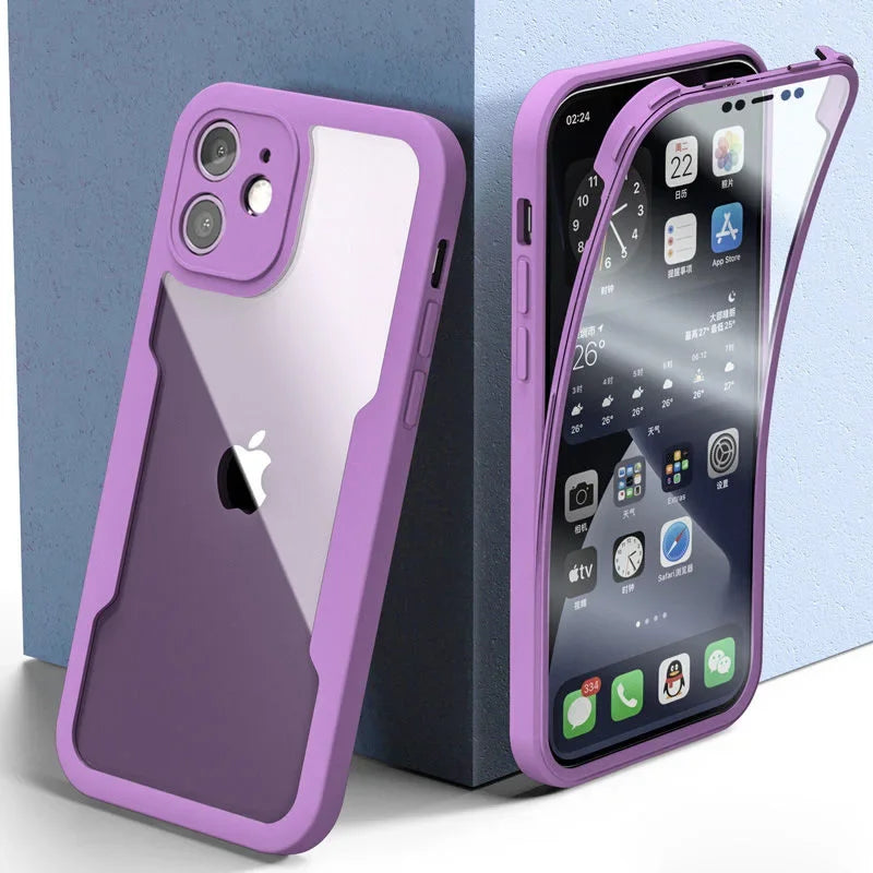 Full-Cover Clear Shockproof Phone Case with Lens & Screen Guard – 1+1 FREE-Purple-IPhone 13 Pro-State of Style