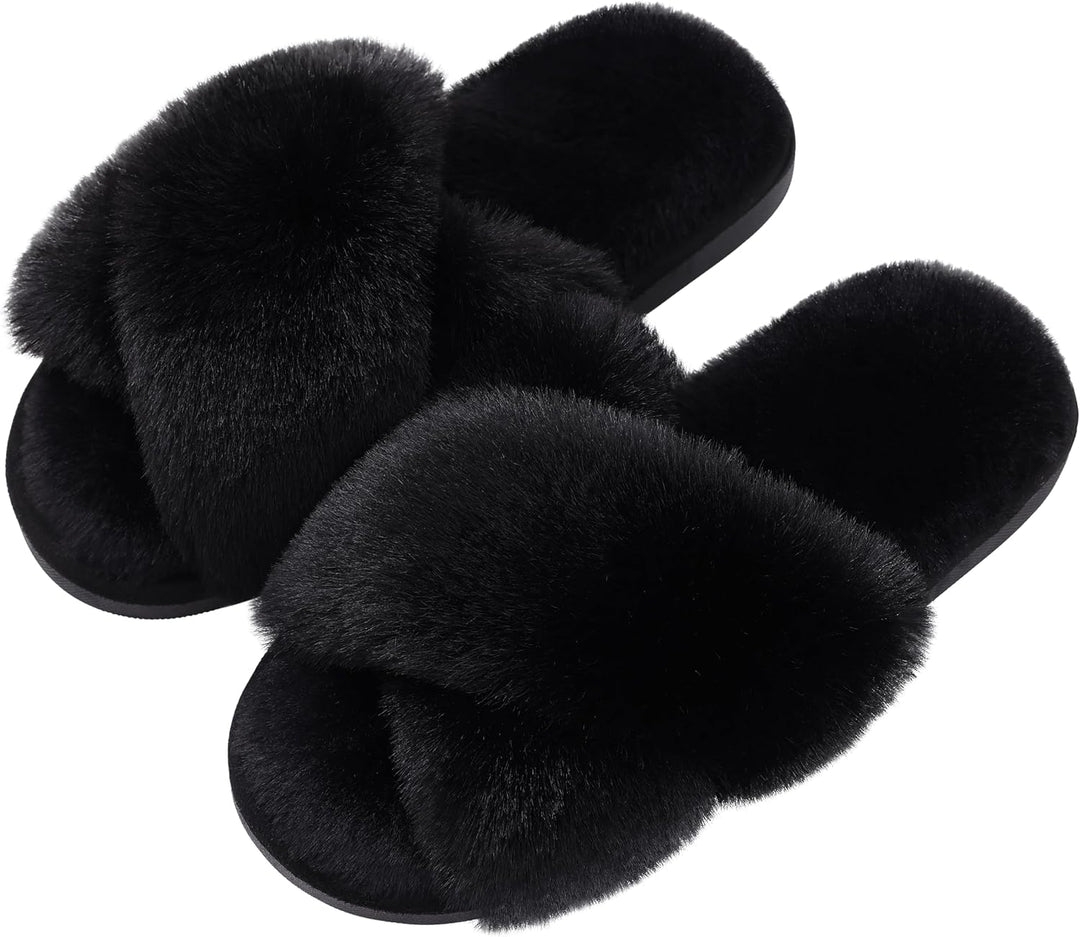 Fuzzy Slippers with Memory Foam - CloudStep-Black-3.5 - 4-State of Style