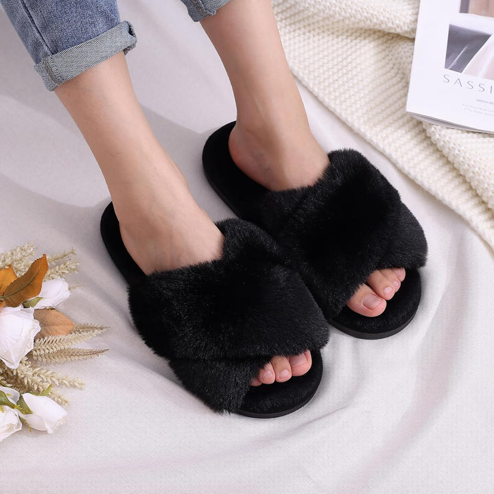 Fuzzy Slippers with Memory Foam - CloudStep-Black-3.5 - 4-State of Style