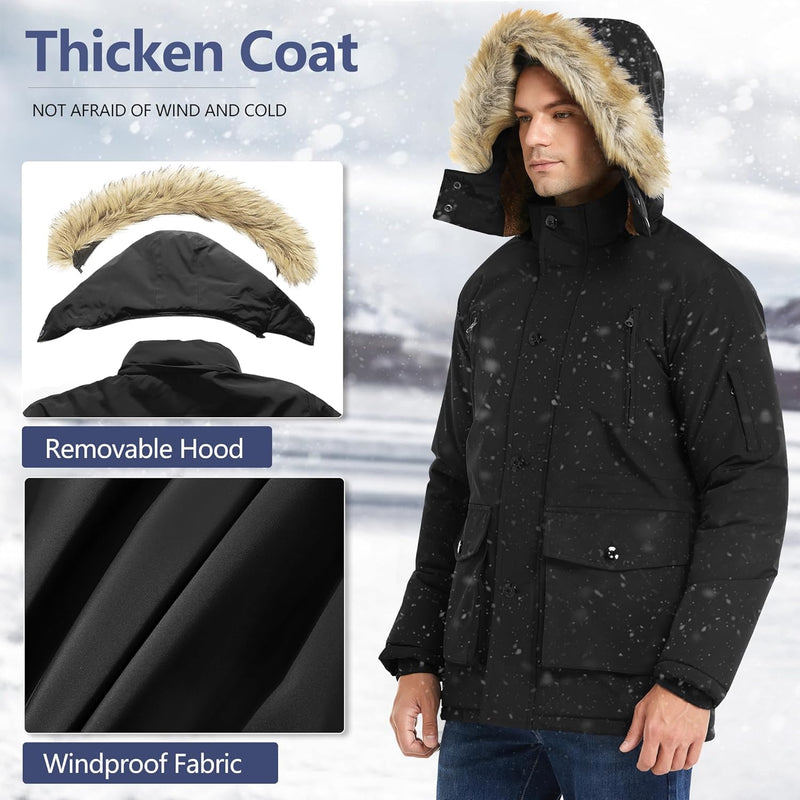 Gabriel Men's Winter Jacket with Detachable Hood-Black-S-State of Style