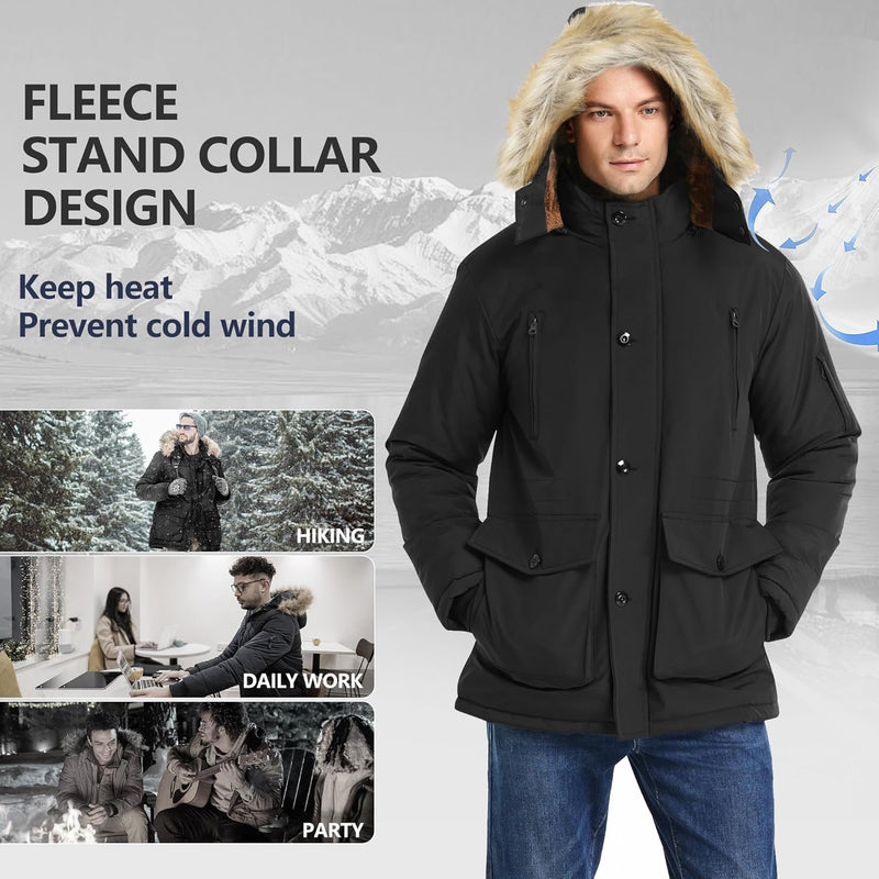 Gabriel Men's Winter Jacket with Detachable Hood-Black-S-State of Style