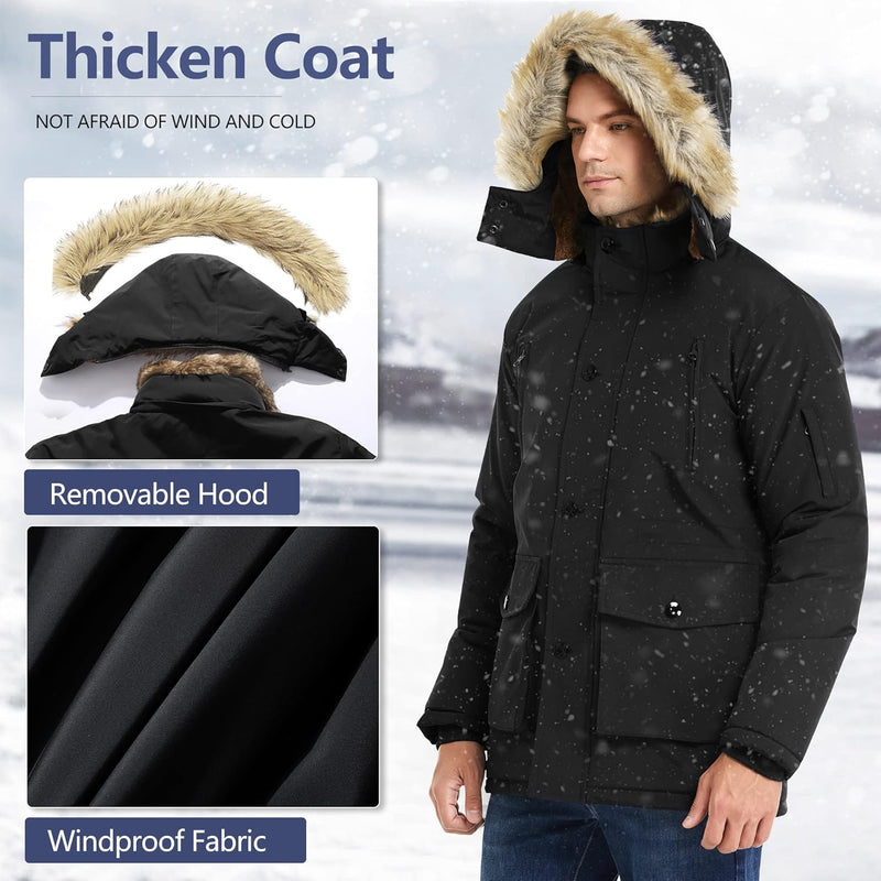 Gabriel Men's Winter Jacket with Detachable Hood-Black-S-State of Style