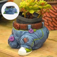 GardenBuddy Gardener Resin Succulent Pot Sculpture-Kneeling Denim Jeans-State of Style