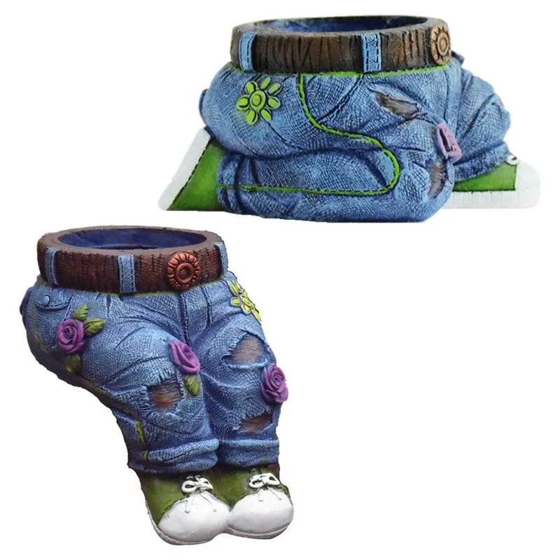 GardenBuddy Gardener Resin Succulent Pot Sculpture-Kneeling Denim Jeans-State of Style