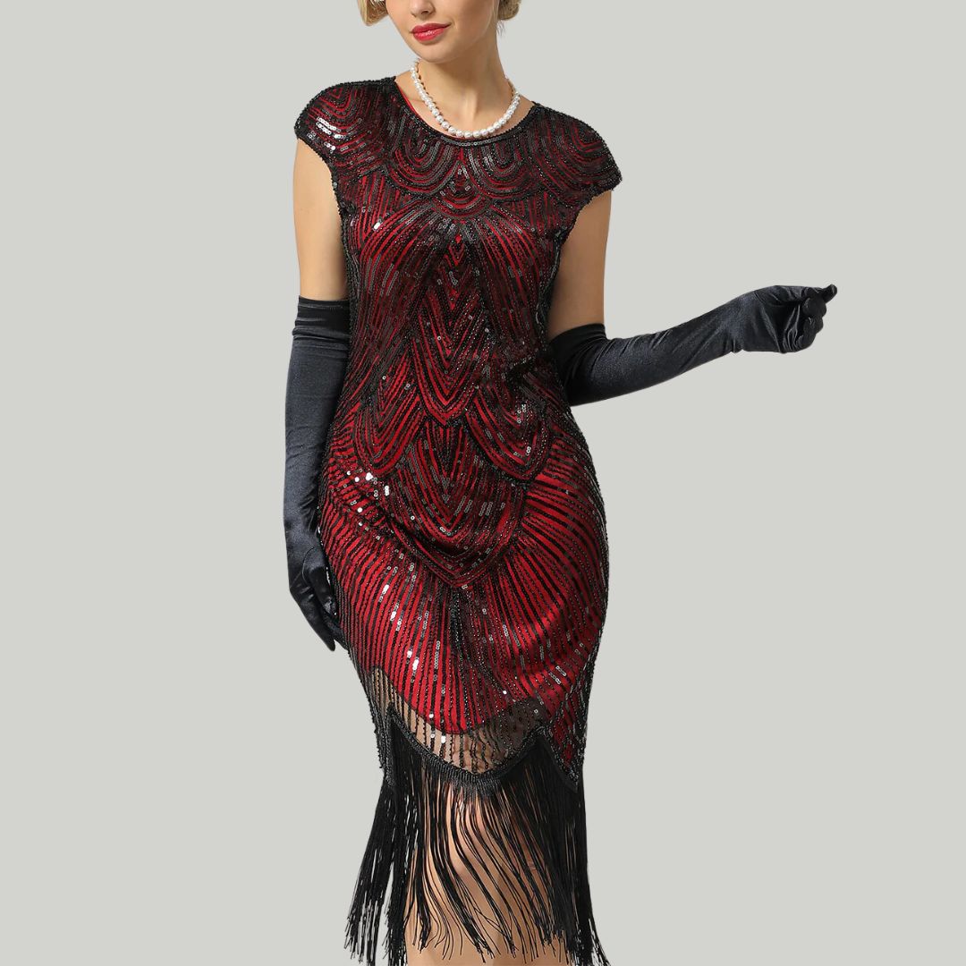 Gatsby Style Glitter Dress | 1920s Inspired-Burgundy-S-State of Style