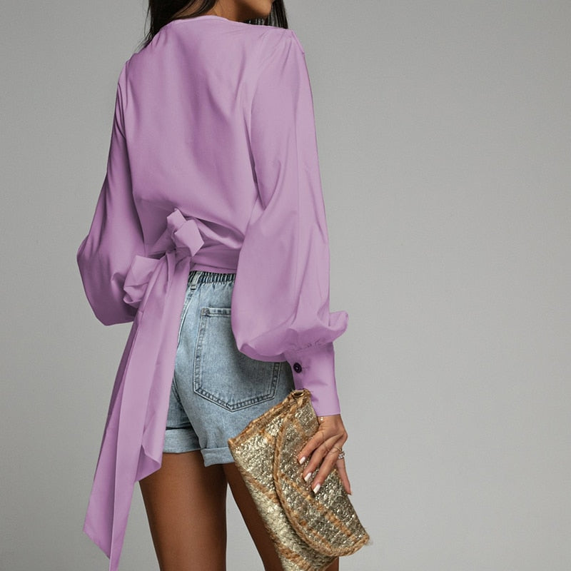 GemmaBlouse | Lantern Sleeve Blouse for Women-White-S-State of Style