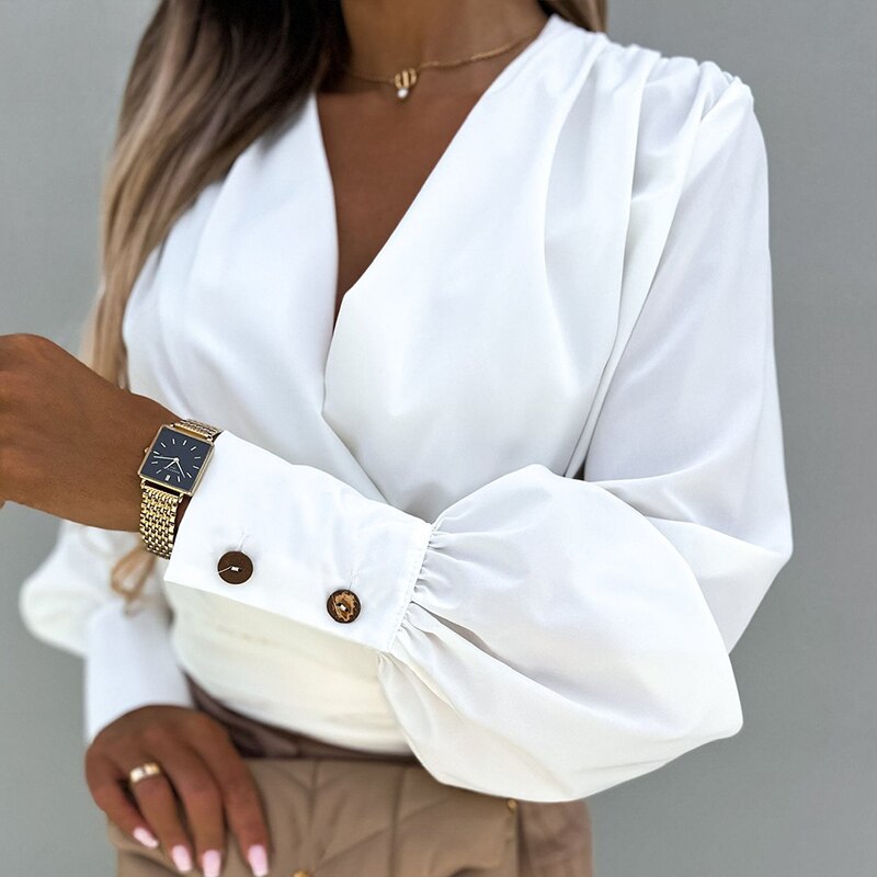 GemmaBlouse | Lantern Sleeve Blouse for Women-White-S-State of Style