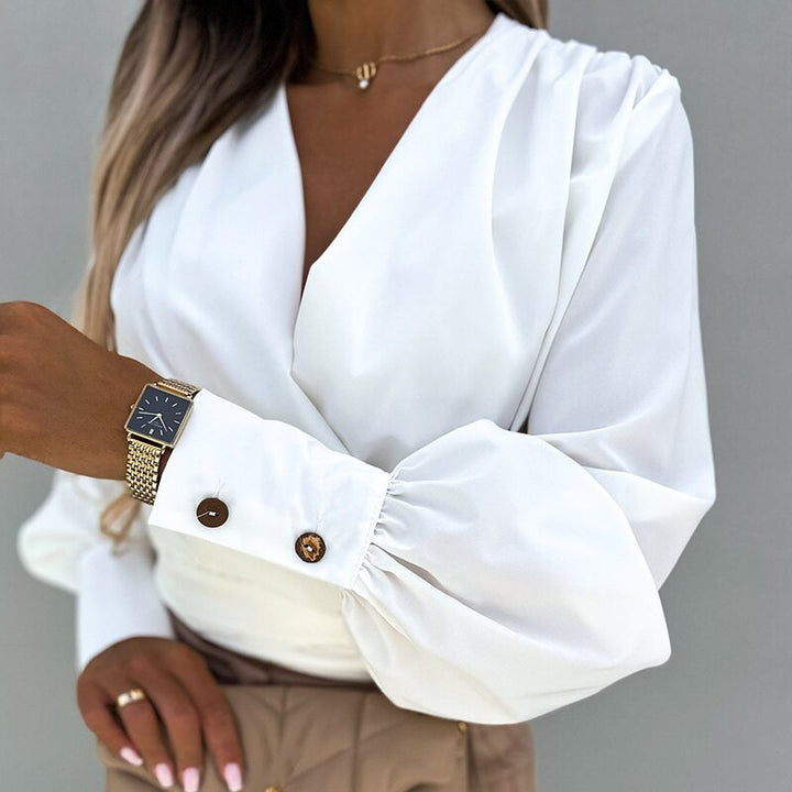 GemmaBlouse | Lantern Sleeve Blouse for Women-White-S-State of Style
