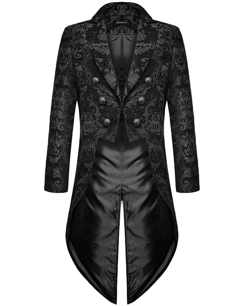 Gentleman Gothic Jacket with Brocade Design - Victor-Black-S-State of Style