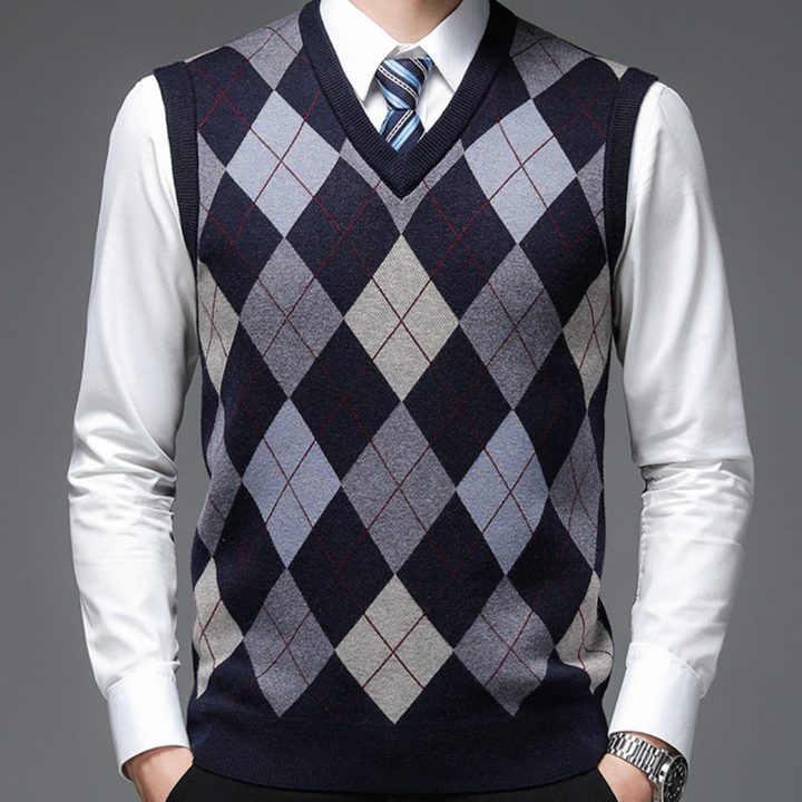 Gentlemen's Spencer with Stylish Argyle Pattern - Felix-Dark blue-S-State of Style