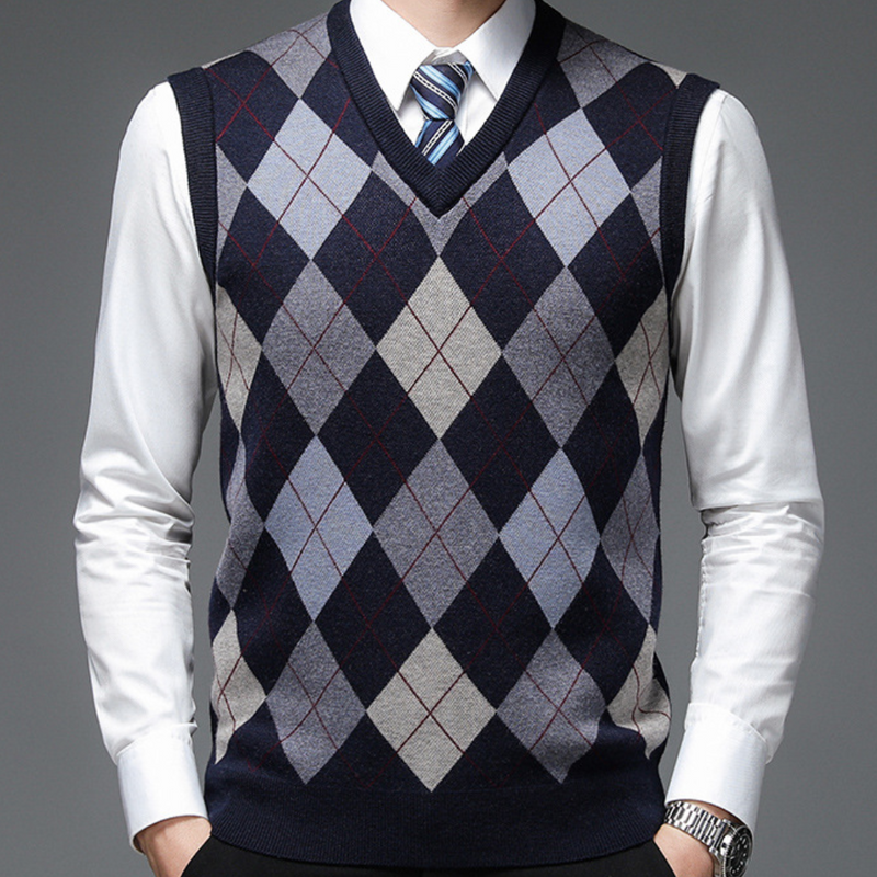 Gentlemen's Spencer with Stylish Argyle Pattern - Felix-Dark blue-S-State of Style