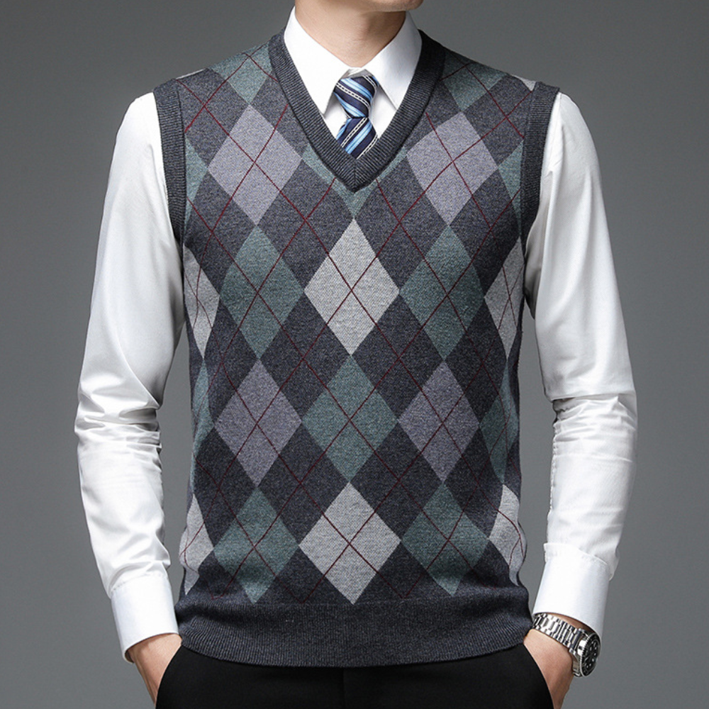 Gentlemen's Spencer with Stylish Argyle Pattern - Felix-Dark grey-S-State of Style