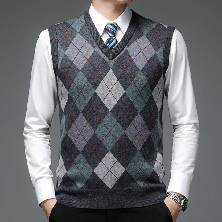Gentlemen's Spencer with Stylish Argyle Pattern - Felix-Dark grey-S-State of Style