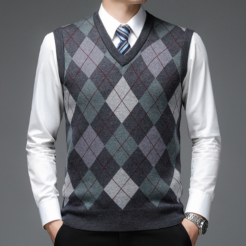 Gentlemen's Spencer with Stylish Argyle Pattern - Felix-Dark grey-S-State of Style