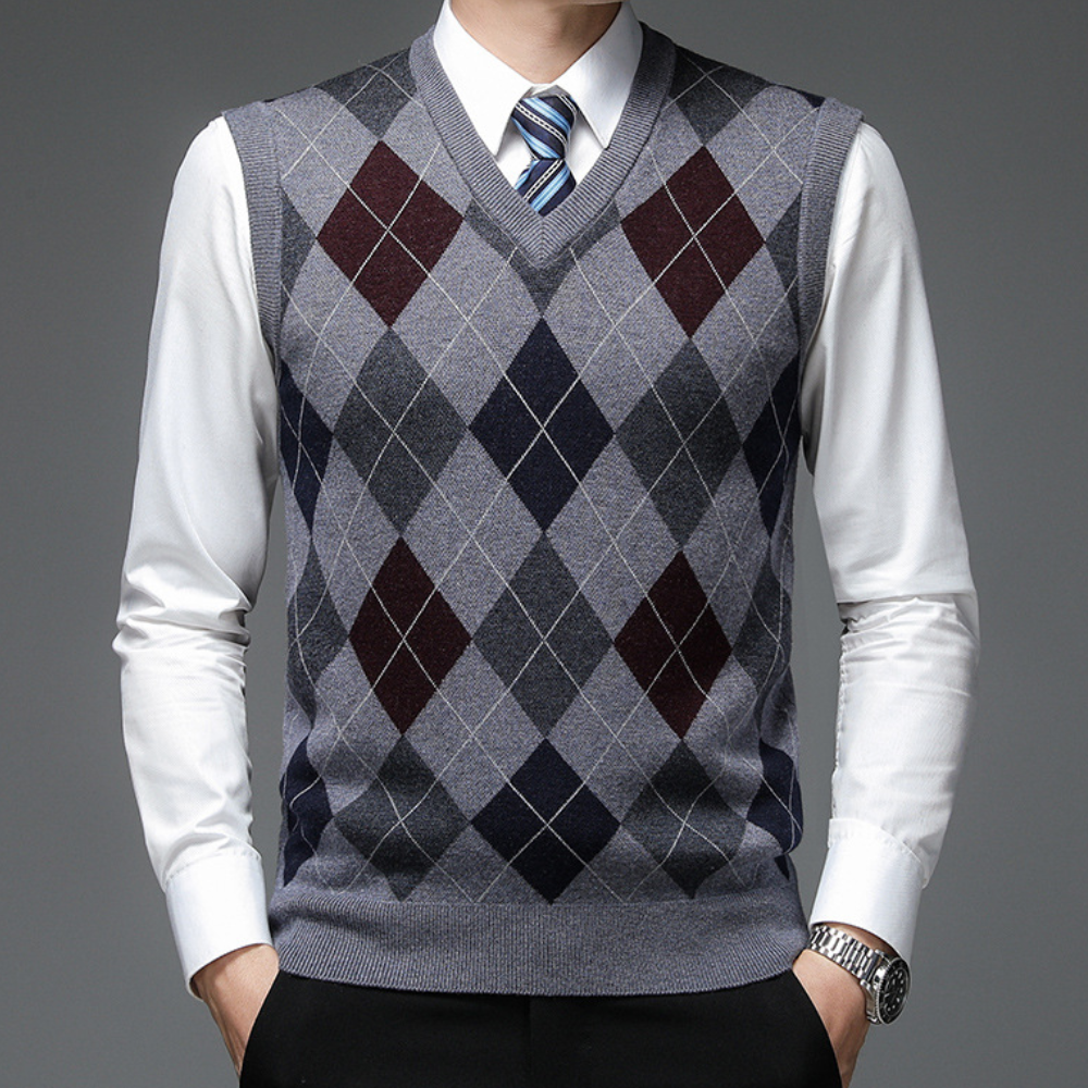 Gentlemen's Spencer with Stylish Argyle Pattern - Felix-Grey-S-State of Style