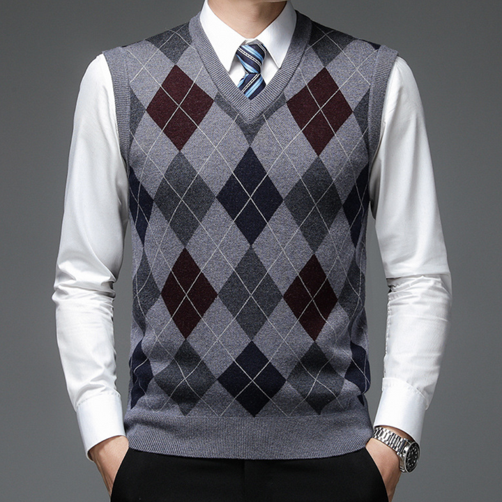 Gentlemen's Spencer with Stylish Argyle Pattern - Felix-Grey-S-State of Style