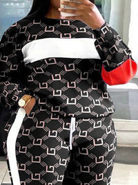 GeoBlock Sweatshirt & Striped Joggers Set – Plus Size Comfort-Grey-2XL-State of Style