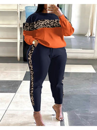 GeoBlock Sweatshirt & Striped Joggers Set – Plus Size Comfort-Navy Blue-2XL-State of Style