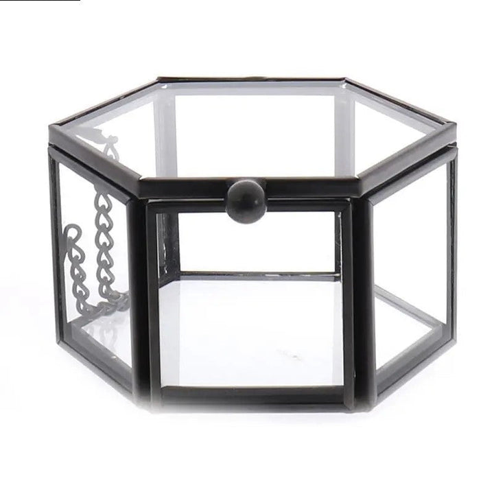 Geometric Clear Glass Jewellery Box | Modern Storage Solution-HEXAGON-BLACK-State of Style
