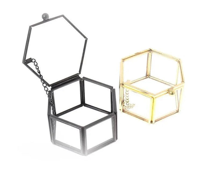 Geometric Clear Glass Jewellery Box | Modern Storage Solution-HEXAGON-GOLD-State of Style