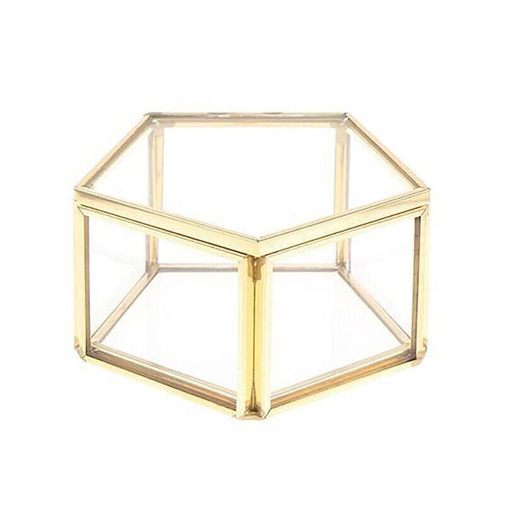 Geometric Clear Glass Jewellery Box | Modern Storage Solution-PENTAGON-GOLD-State of Style