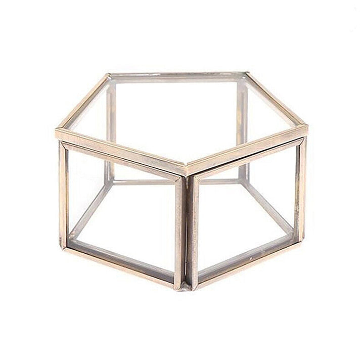 Geometric Clear Glass Jewellery Box | Modern Storage Solution-PENTAGON-ROSE GOLD-State of Style