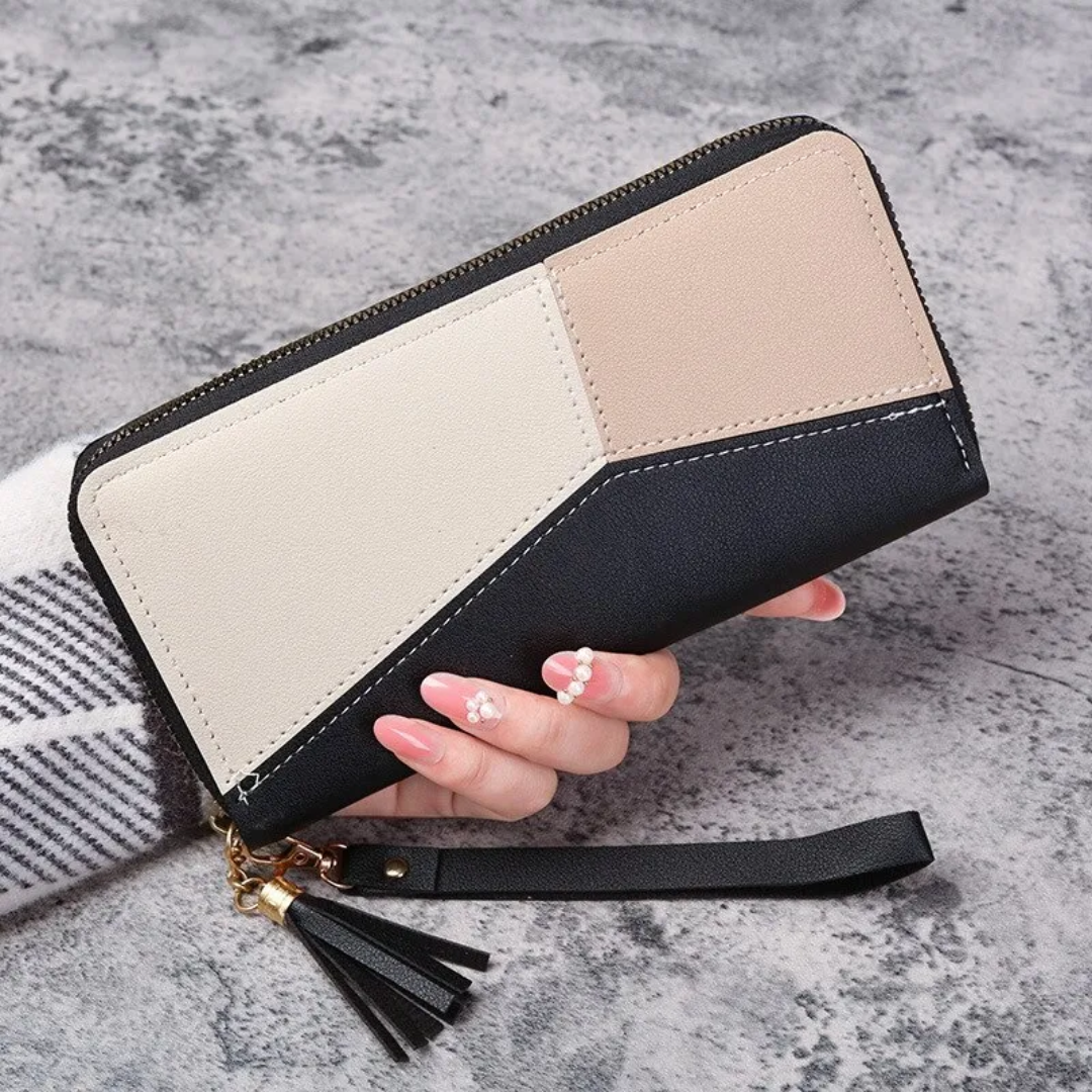Geometric Long Wallet – Stylish & Functional PU Leather Purse-Black-State of Style