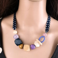 Geometric Pearl Wood Necklace | Modern Design-PURPLE-State of Style