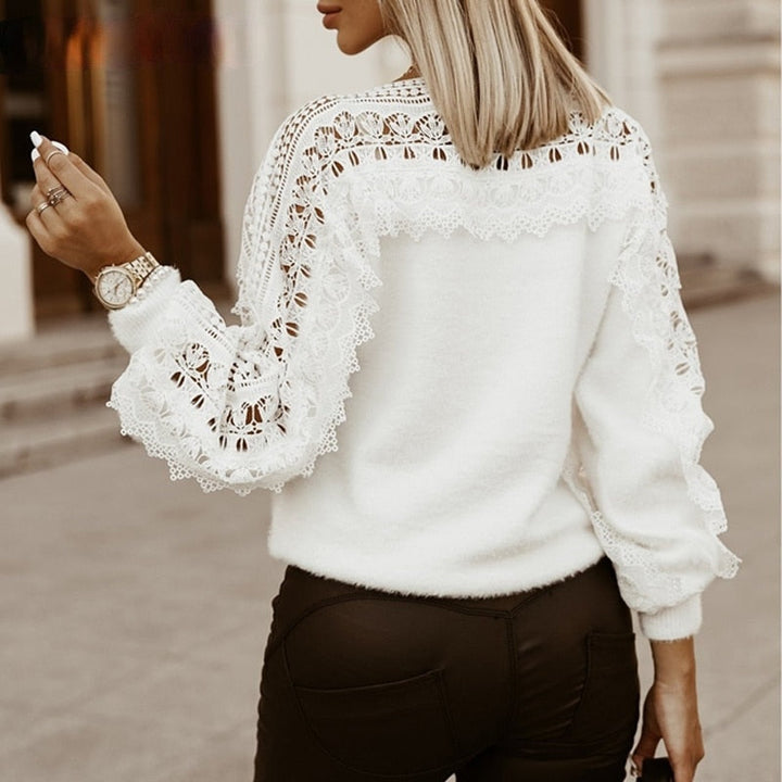 GeorginasShirt | Sweater with Lotus Flower Details for Women-White-S-State of Style
