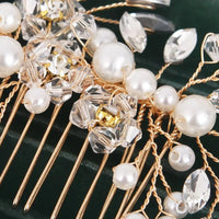 Geraldine Traditional Hair Accessory – Pearl & Crystal Leaf Tiara-Gold-State of Style