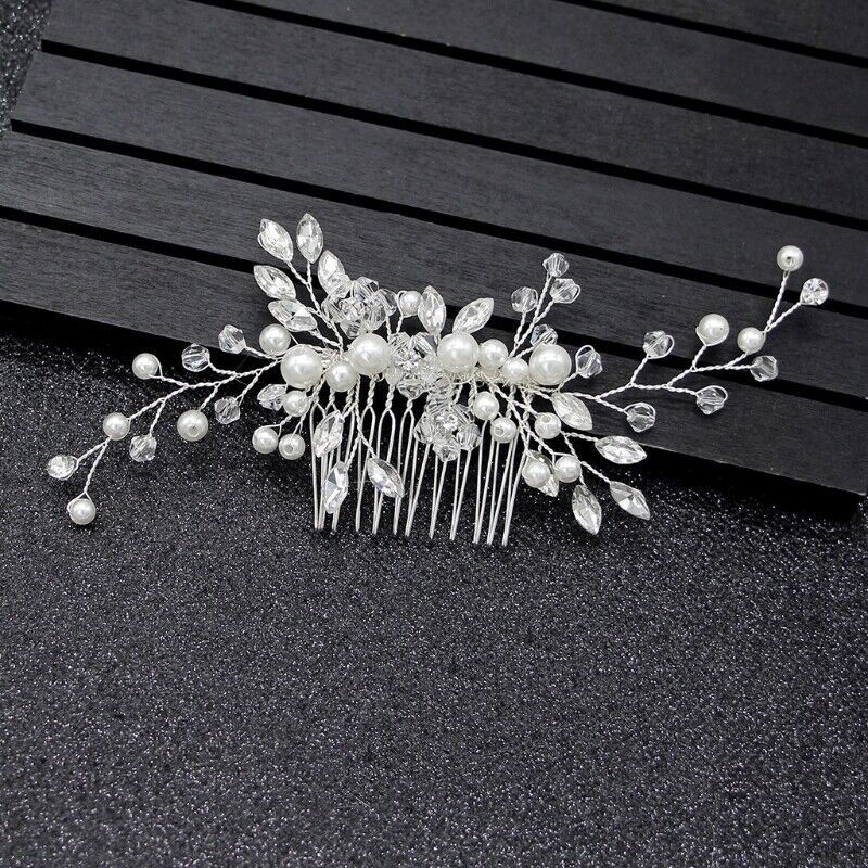 Geraldine Traditional Hair Accessory – Pearl & Crystal Leaf Tiara-Silver-State of Style