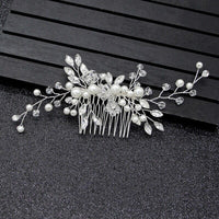 Geraldine Traditional Hair Accessory – Pearl & Crystal Leaf Tiara-Silver-State of Style