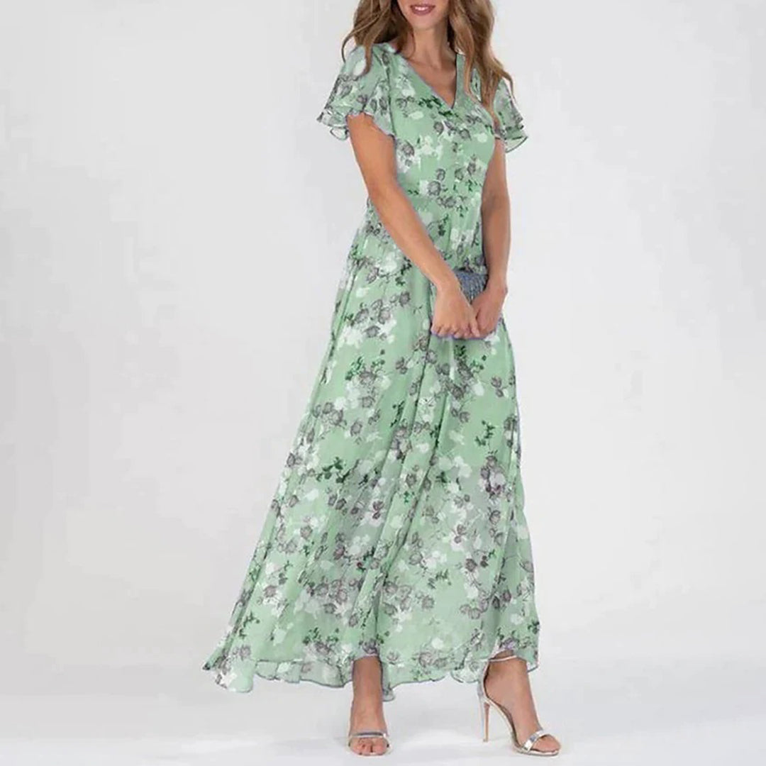 Gina - Stylish Midi Floral Dress-Green-XS-State of Style