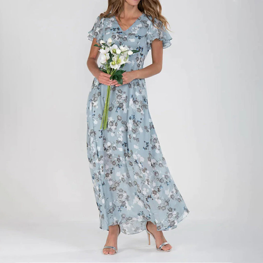 Gina - Stylish Midi Floral Dress-Sky blue-XS-State of Style