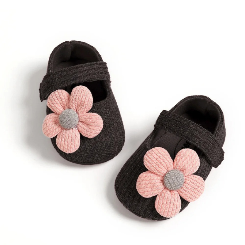 Girls Baby Booties - StackStars-Black Flowers-0-6 Months-State of Style