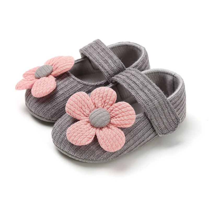 Girls Baby Booties - StackStars-Grey Flowers-0-6 Months-State of Style