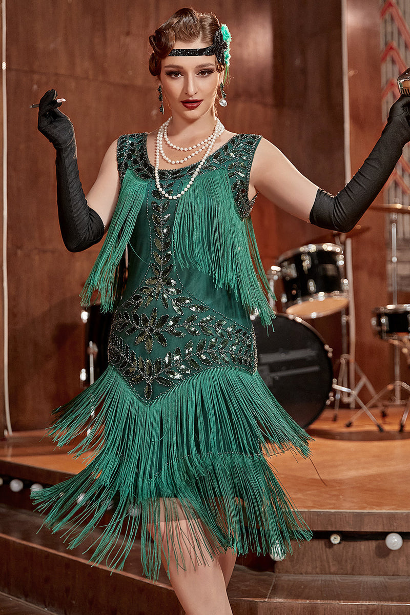 Glamorous Charleston dress from the 1920s - Amelia-Dark Green-S-State of Style