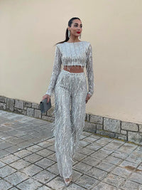 Glamorous Sequin Two-Piece for Women – Celina-Beige-S-State of Style